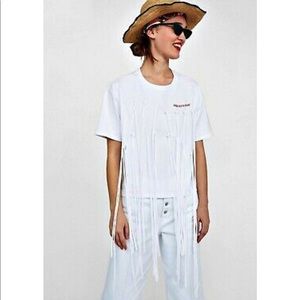 Zara White Addicted to Create Fringe T-Shirt Small